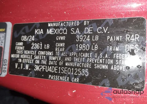 2025 Kia K4 Ex from USA, damaged, VIN 3KPFU4DE1SE012535